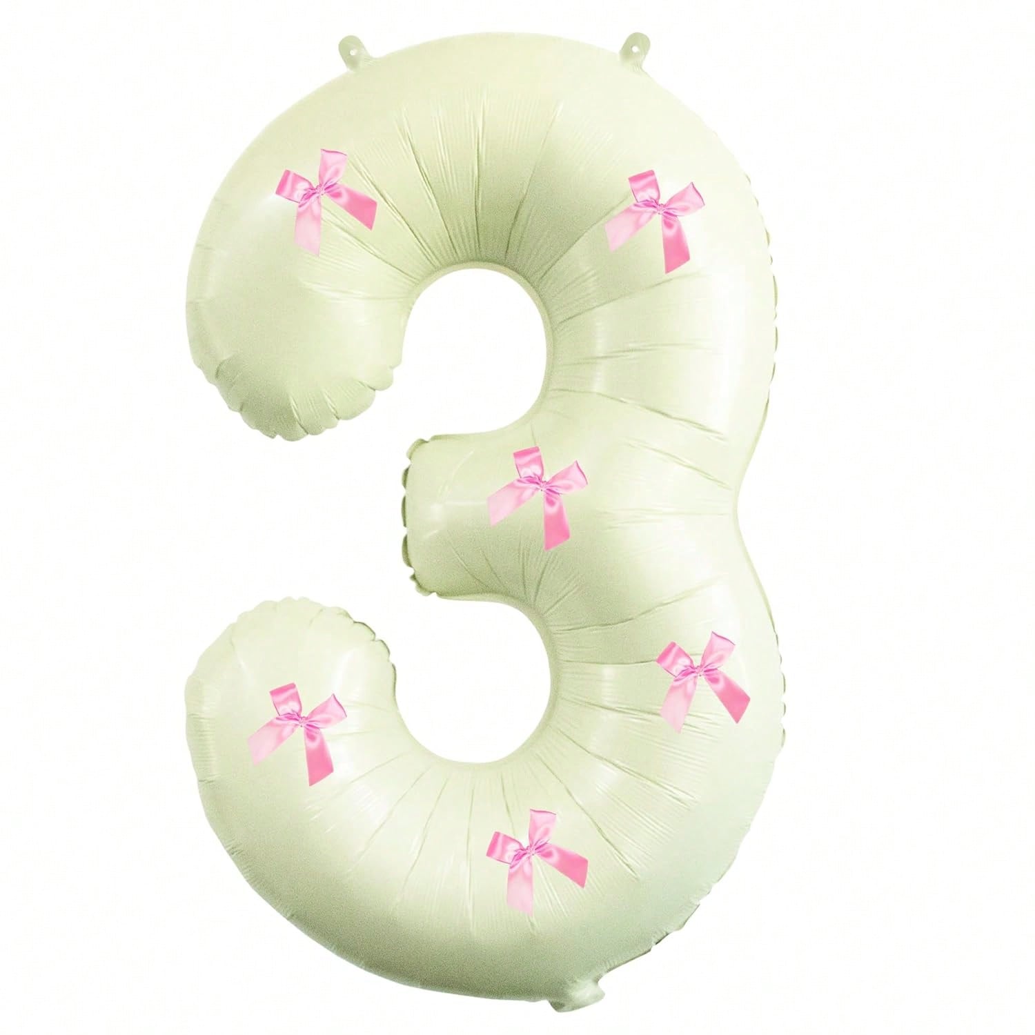 40 Inch Beige White Number 3 Balloon with Pink Bows for Birthday or Anniversary