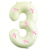 40 Inch Beige White Number 3 Balloon with Pink Bows for Birthday or Anniversary