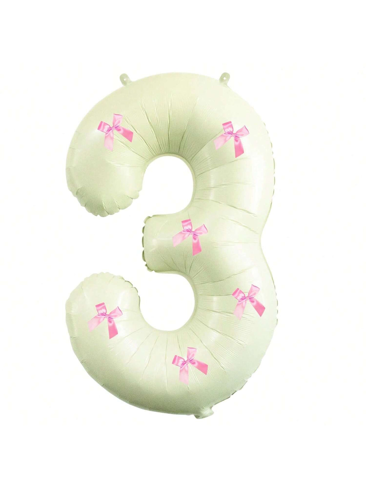 40 Inch Beige White Number 3 Balloon with Pink Bows for Birthday or Anniversary