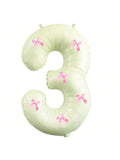 40 Inch Beige White Number 3 Balloon with Pink Bows for Birthday or Anniversary