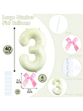 40 Inch Beige White Number 3 Balloon with Pink Bows for Birthday or Anniversary