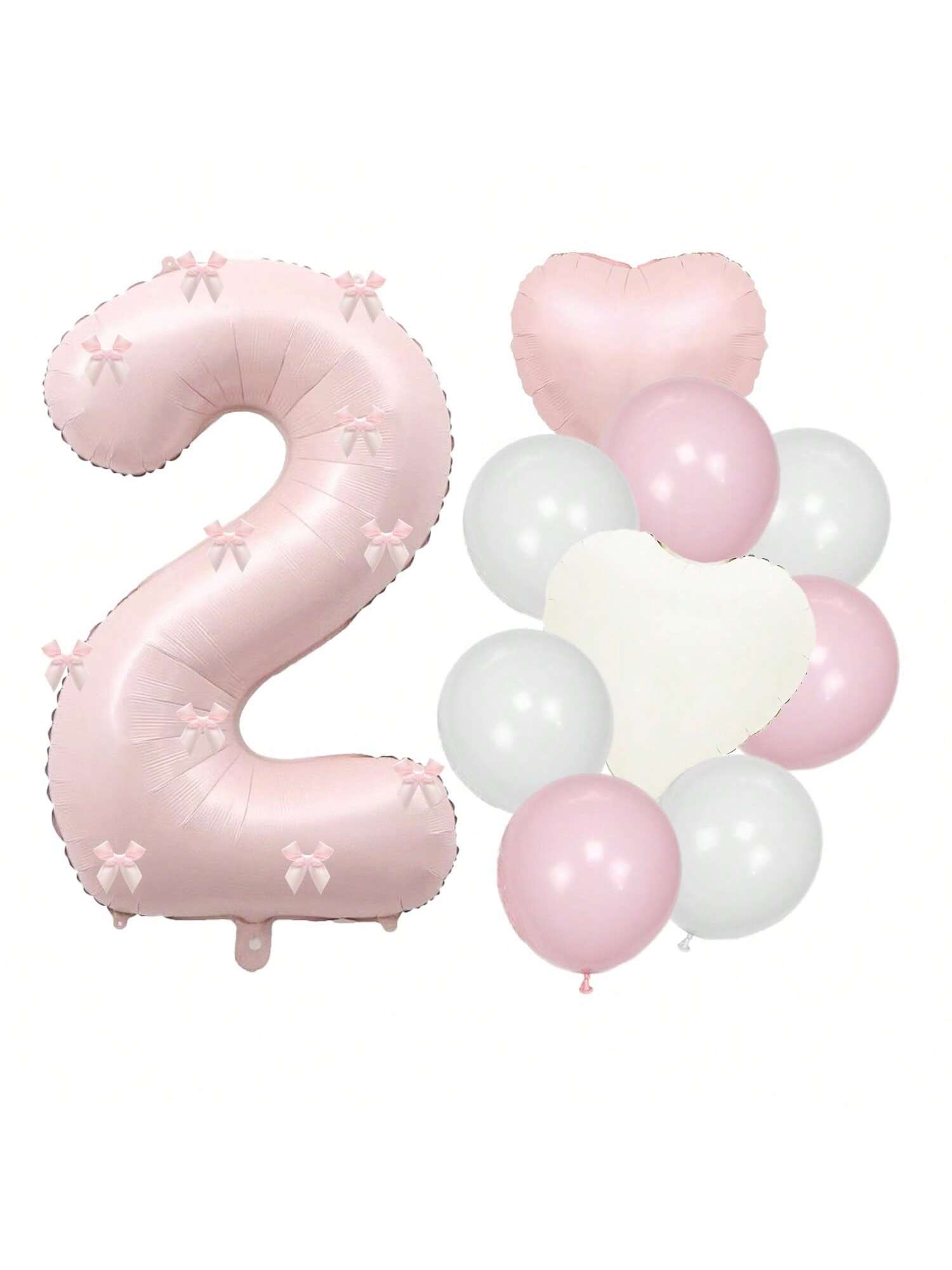 40in Pink Bow Number 2 Balloon Set for 2nd Birthday & Party Decor