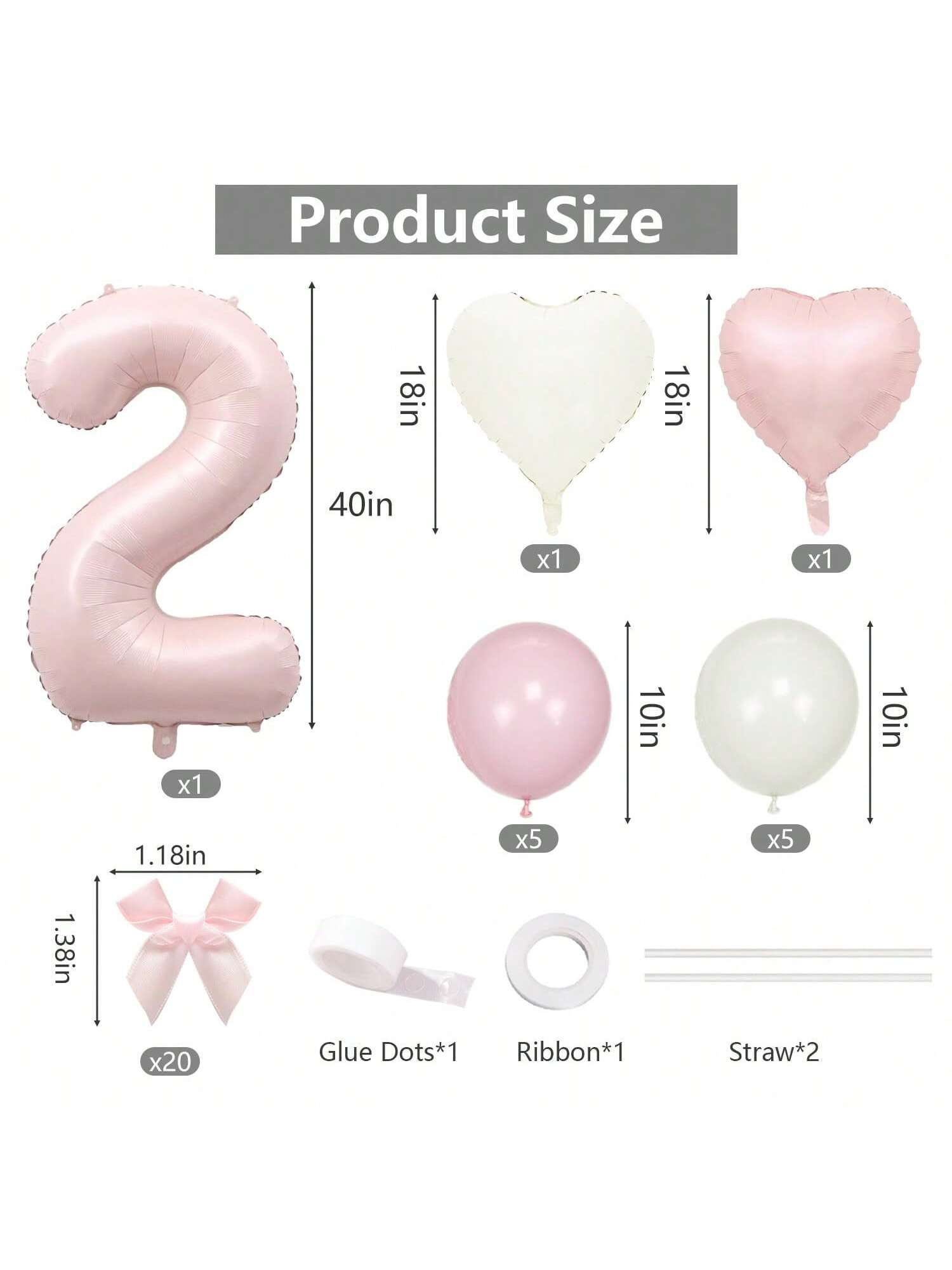 40in Pink Bow Number 2 Balloon Set for 2nd Birthday & Party Decor