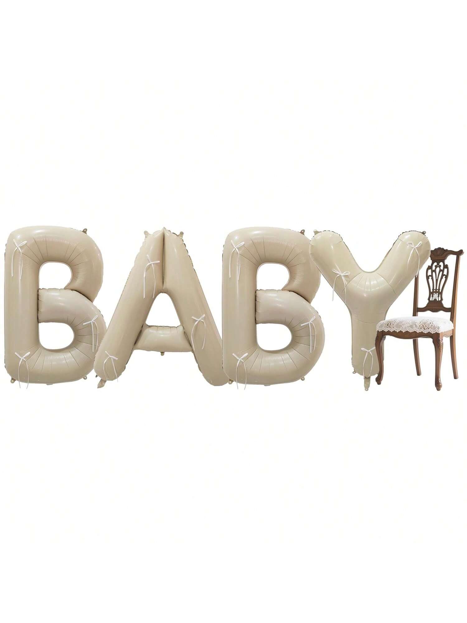 40-Inch Cream White BABY Foil Balloons with Bows for Baby Showers and Gender Reveals