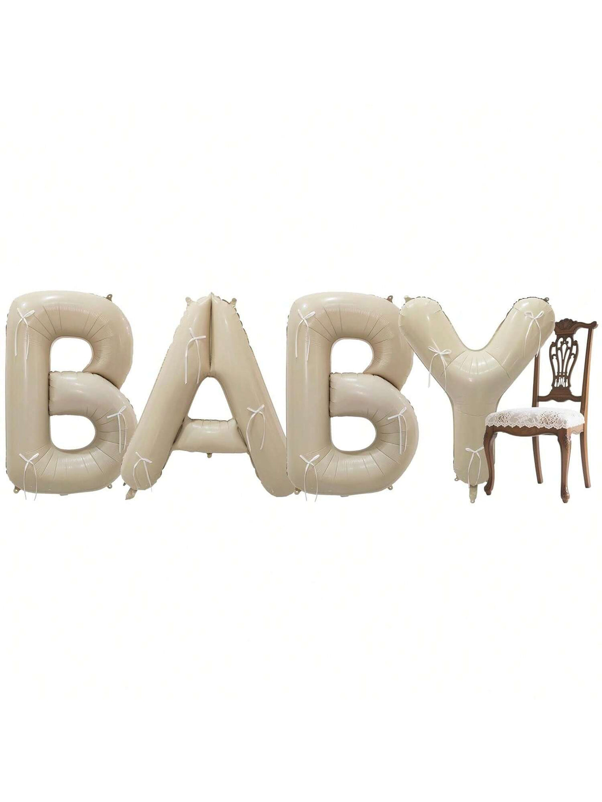 40-Inch Cream White BABY Foil Balloons with Bows for Baby Showers and Gender Reveals
