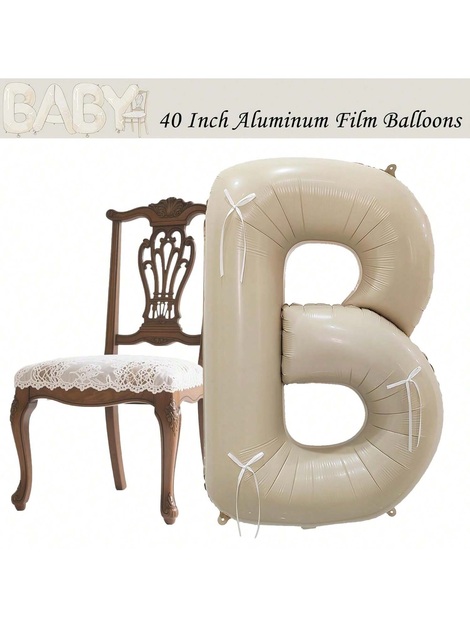 40-Inch Cream White BABY Foil Balloons with Bows for Baby Showers and Gender Reveals