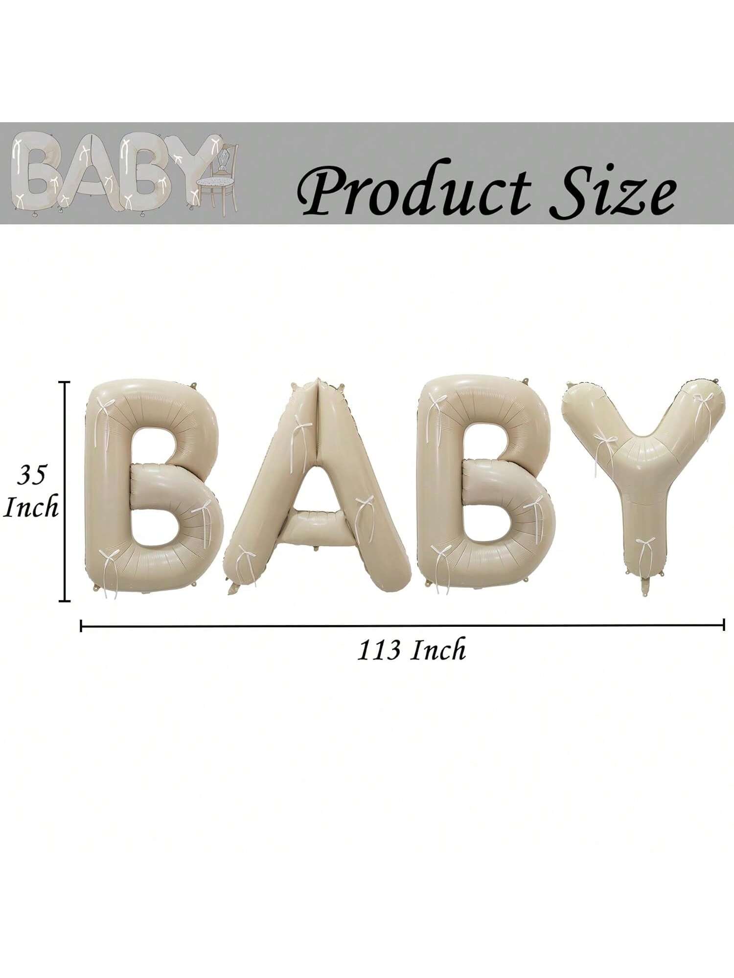 40-Inch Cream White BABY Foil Balloons with Bows for Baby Showers and Gender Reveals