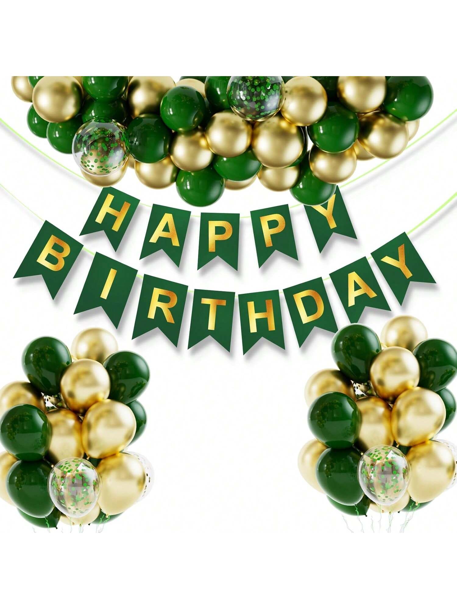 Hunter Green & Gold Balloon Garland 100pcs Birthday & Jungle Party Decor