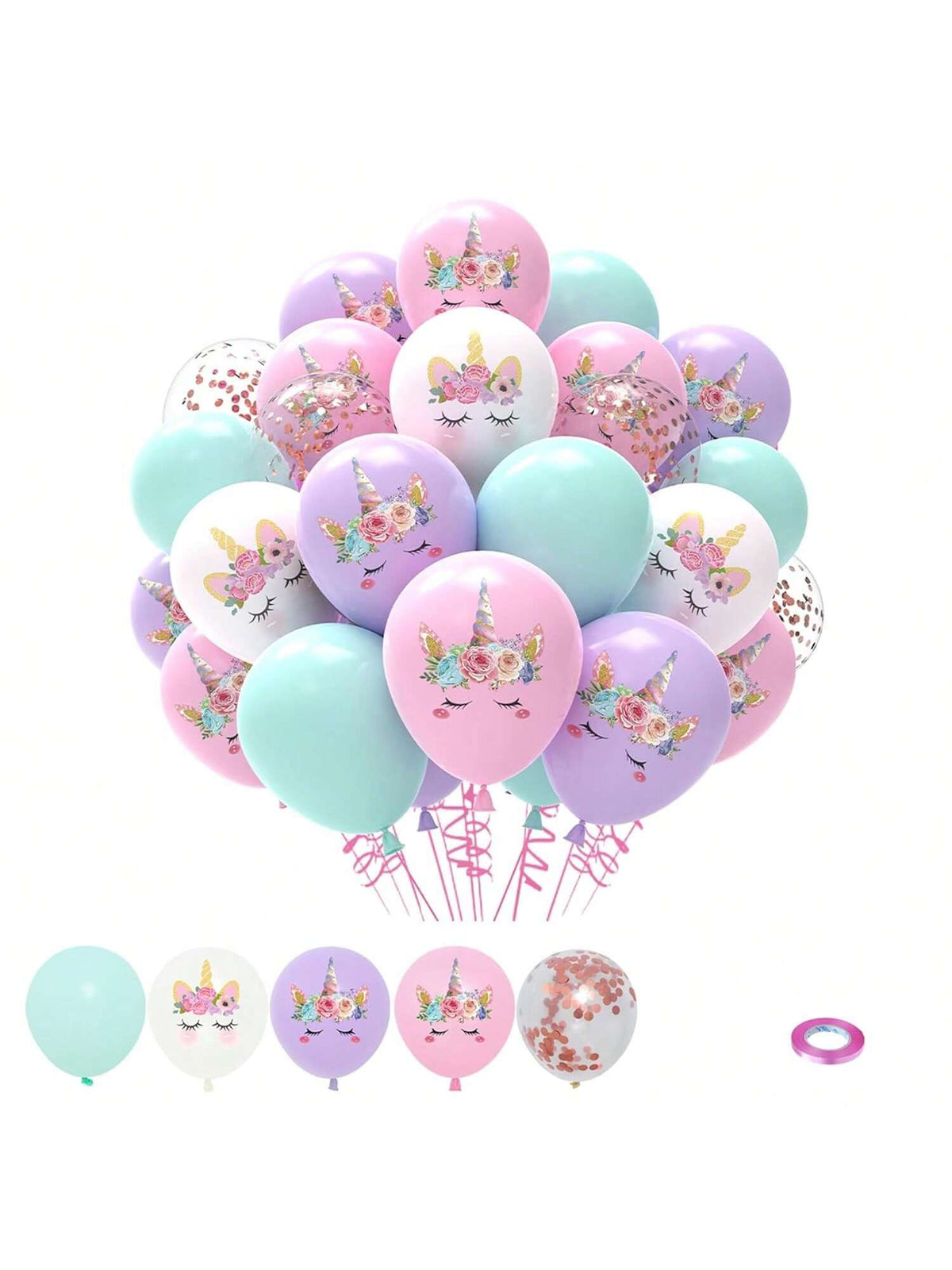 51PCS Unicorn Pastel Balloons Pink Purple White Confetti Party Decor