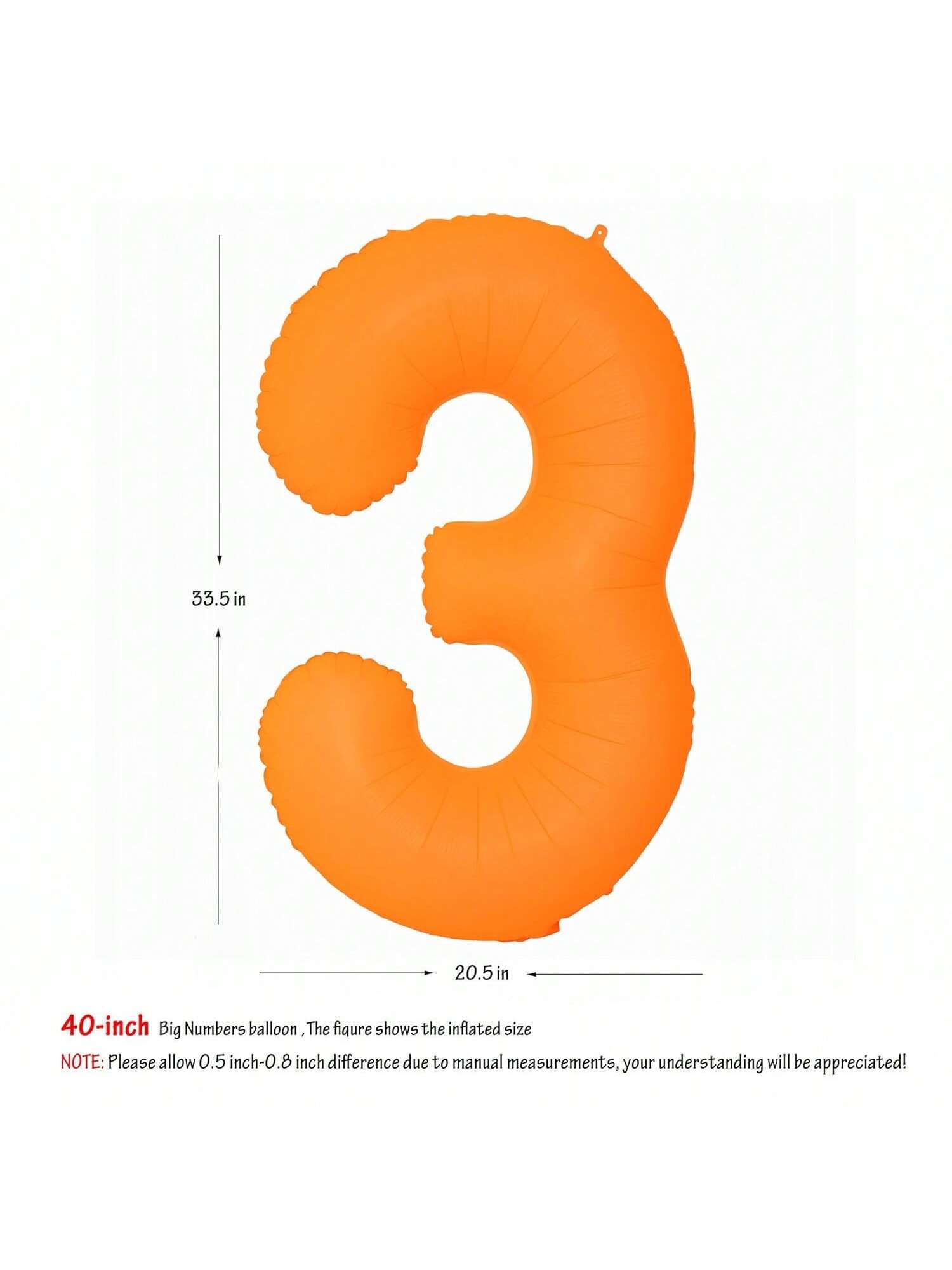 40 Inch Orange Number 3 Foil Balloon for Birthday Wedding and Baby Shower