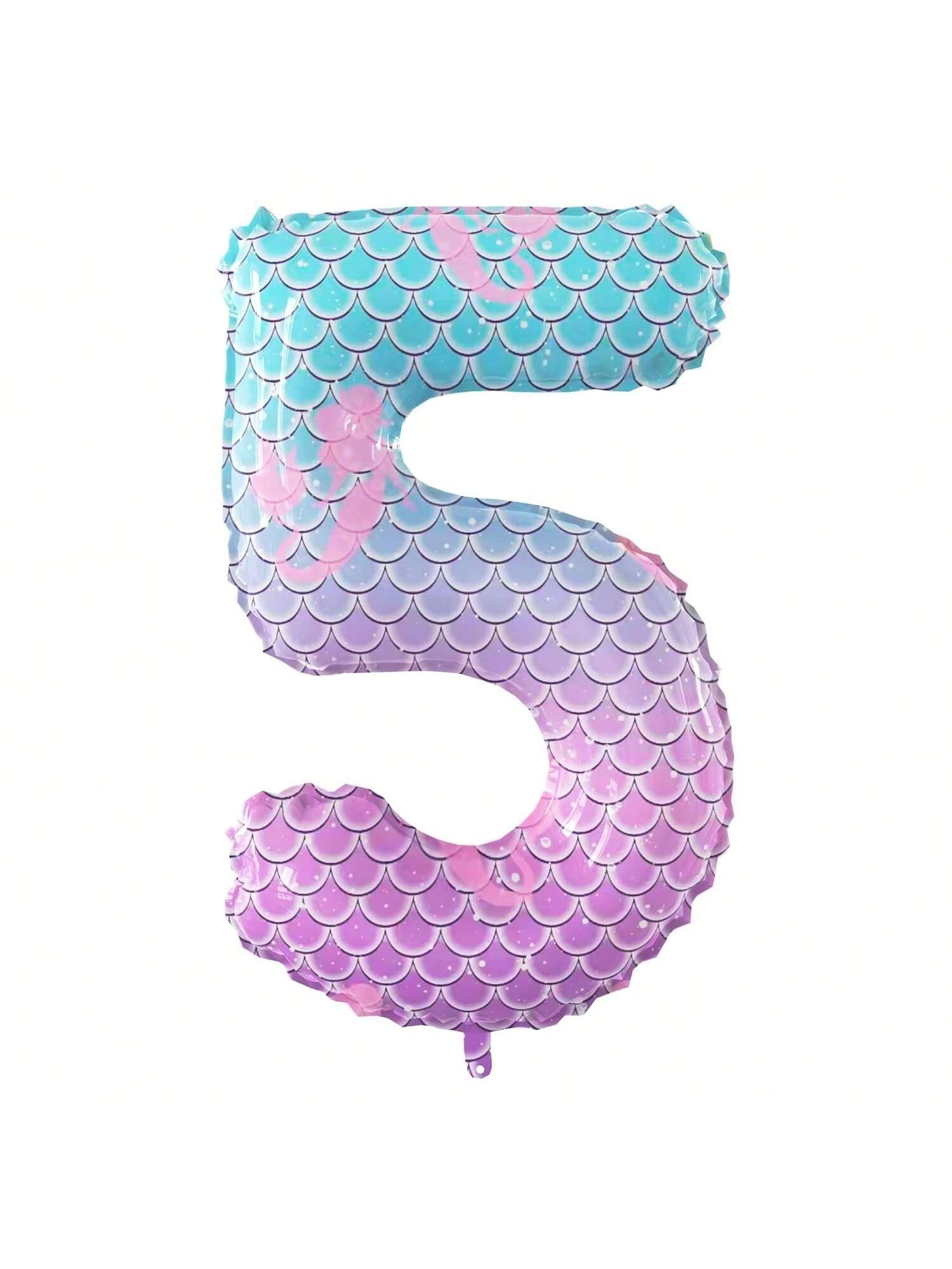 40-Inch Purple Blue Fish Scale Number 5 Balloon for Kids Birthday or Party