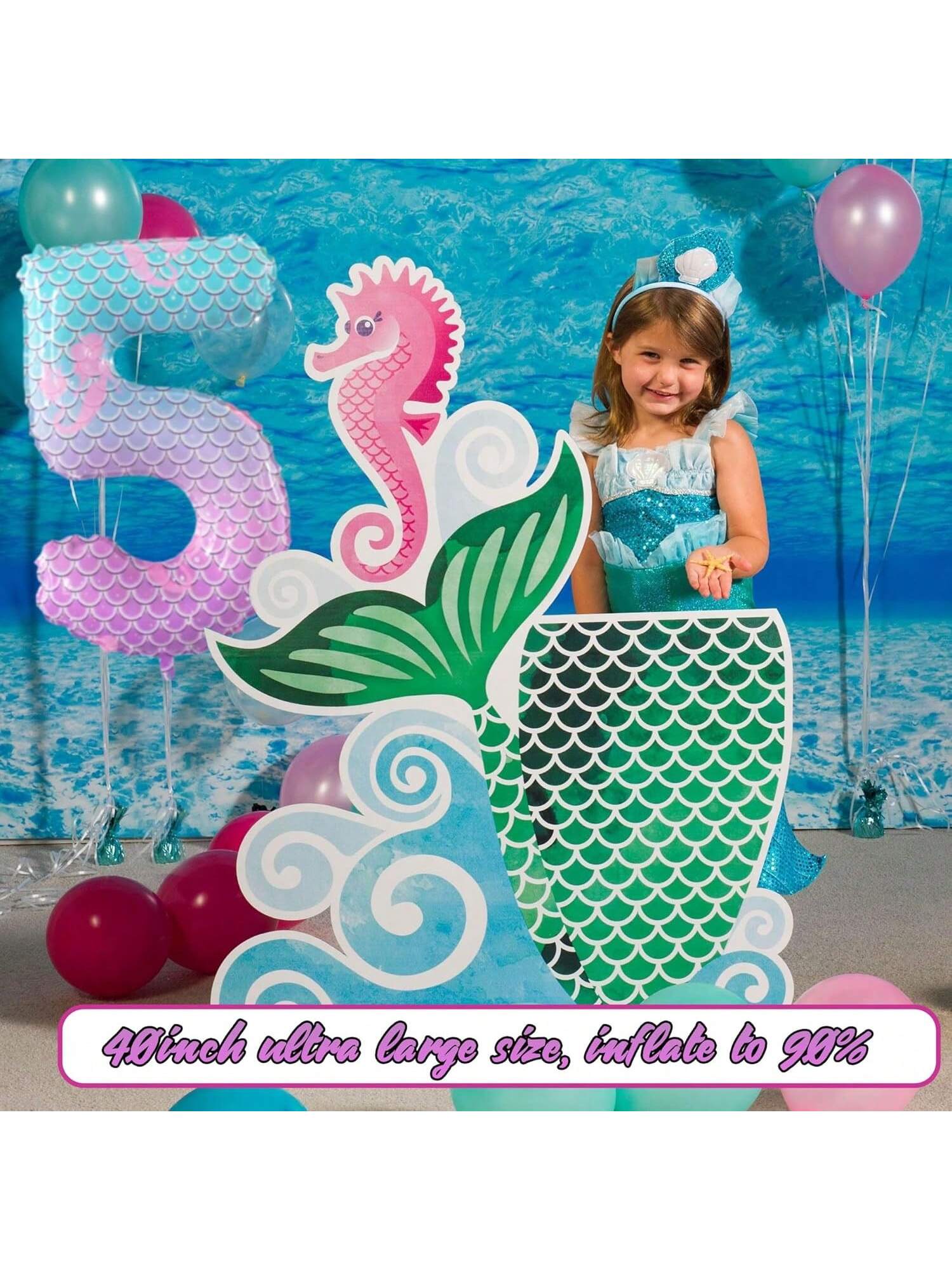 40-Inch Purple Blue Fish Scale Number 5 Balloon for Kids Birthday or Party