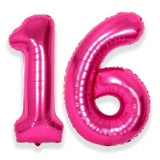 40 Inch Hot Pink Number 16 Foil Balloon for 16th Birthday or Anniversary Party