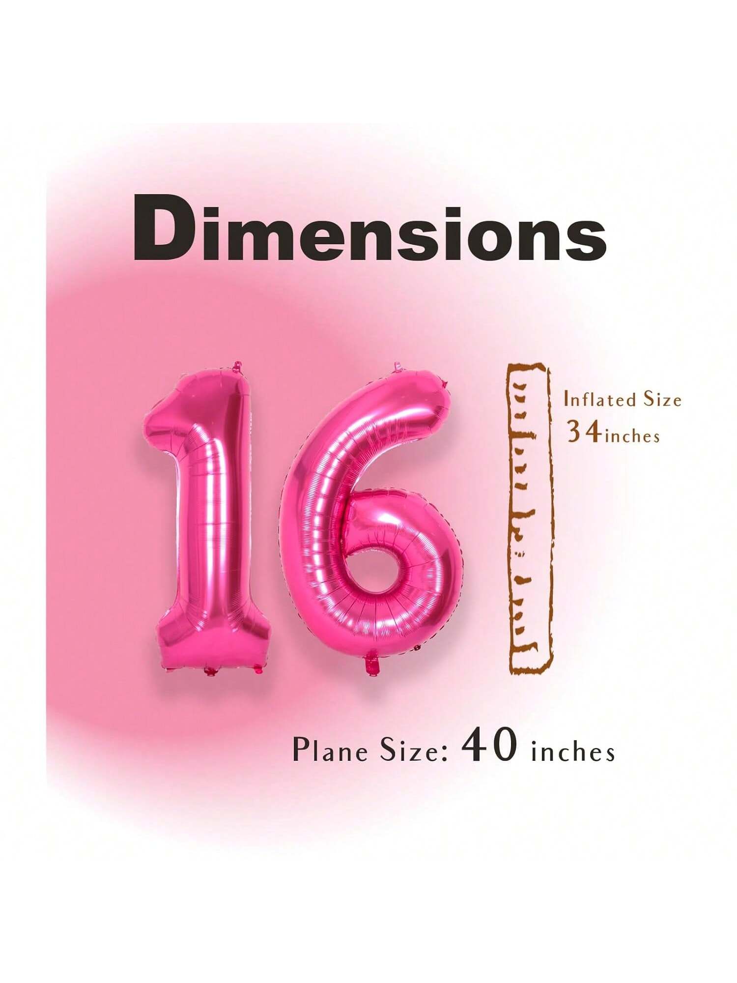 40 Inch Hot Pink Number 16 Foil Balloon for 16th Birthday or Anniversary Party