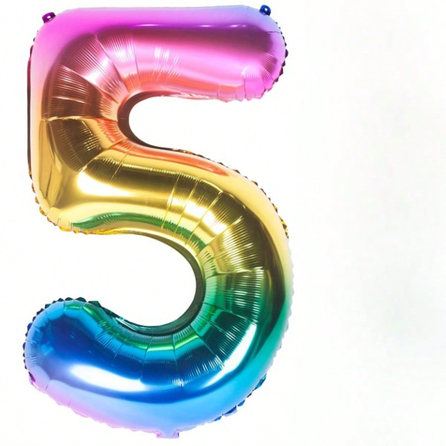 40" Rainbow Digit Balloon – Dark Rainbow 5 Helium Foil For Birthday Party Decorations