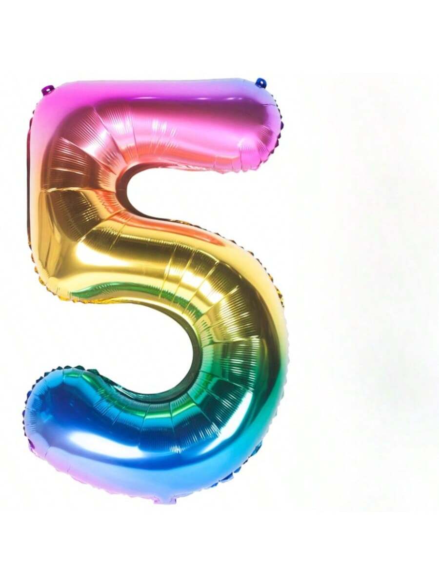 40" Rainbow Digit Balloon – Dark Rainbow 5 Helium Foil For Birthday Party Decorations
