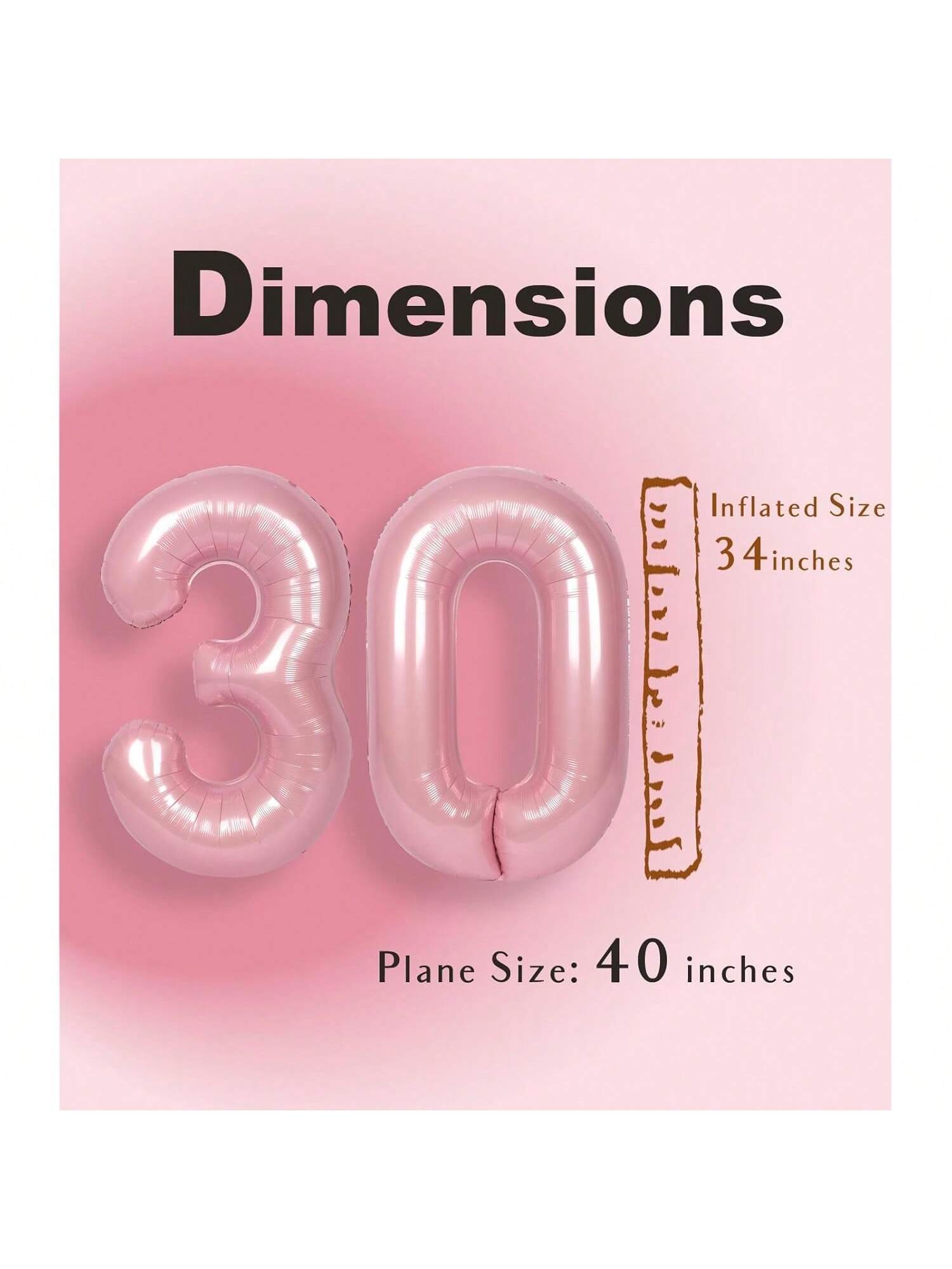 40-Inch Pink Number 30 Foil Balloon for 30th Birthday or Anniversary Party