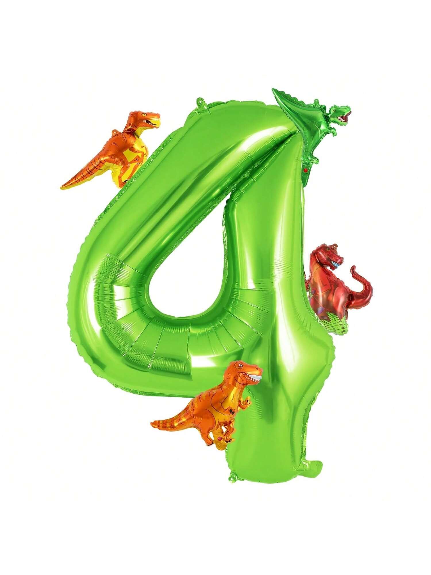 40 Inch Green Dinosaur Number 4 Balloon with 4 Mini Dino Balloons for 4th Birthday