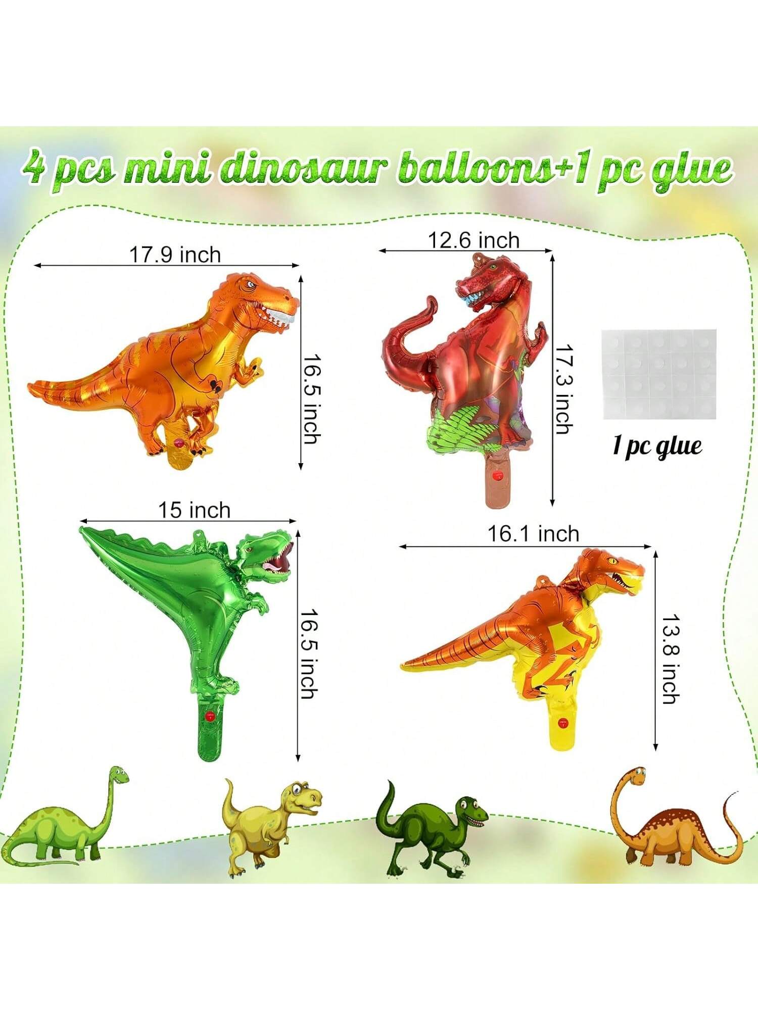 40 Inch Green Dinosaur Number 4 Balloon with 4 Mini Dino Balloons for 4th Birthday
