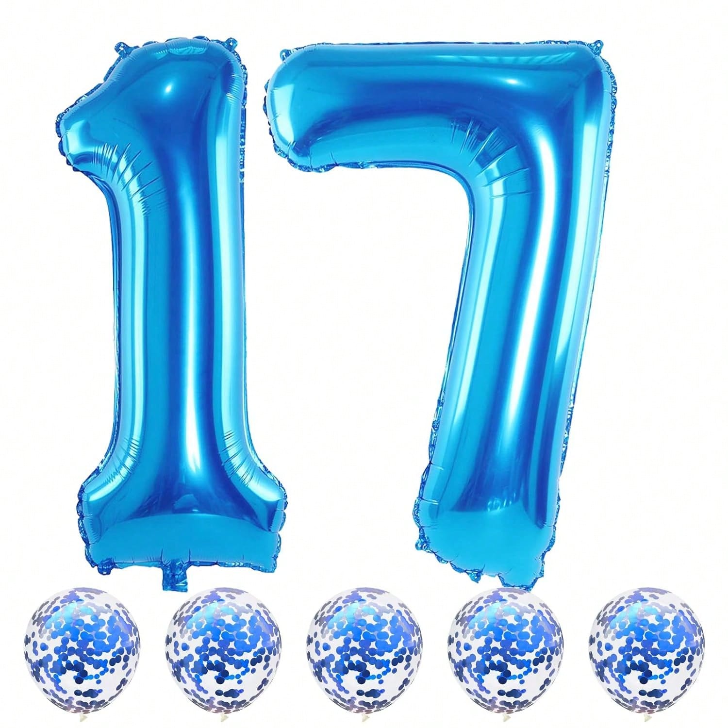 40-Inch Blue Foil Number 17 Balloon with Confetti for Birthday or Anniversary