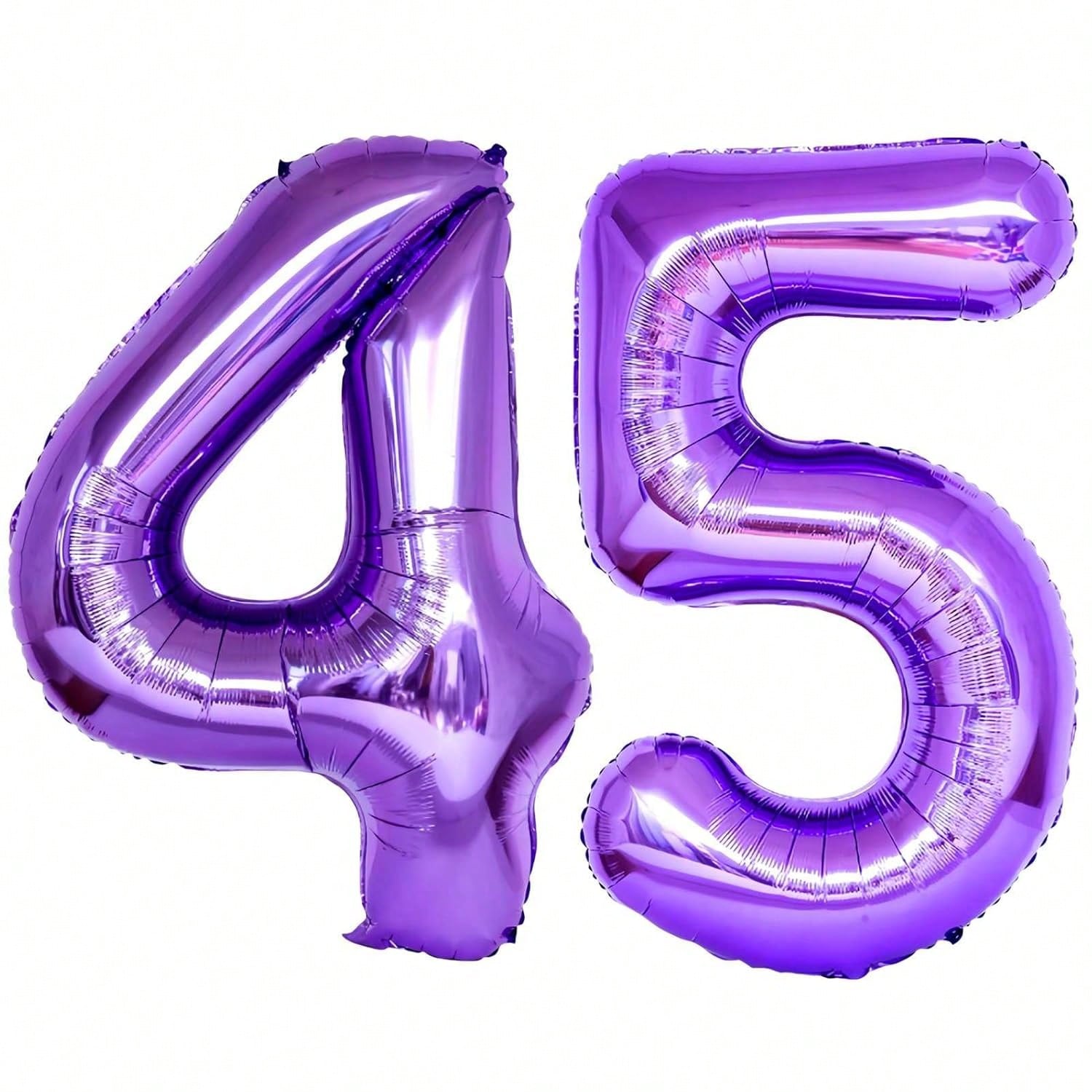 40" Purple Foil Number 45 Balloons, Giant Mylar Helium Balloons For 45th Birthday Or Anniversary Party Decorations And Celebration Supplies -