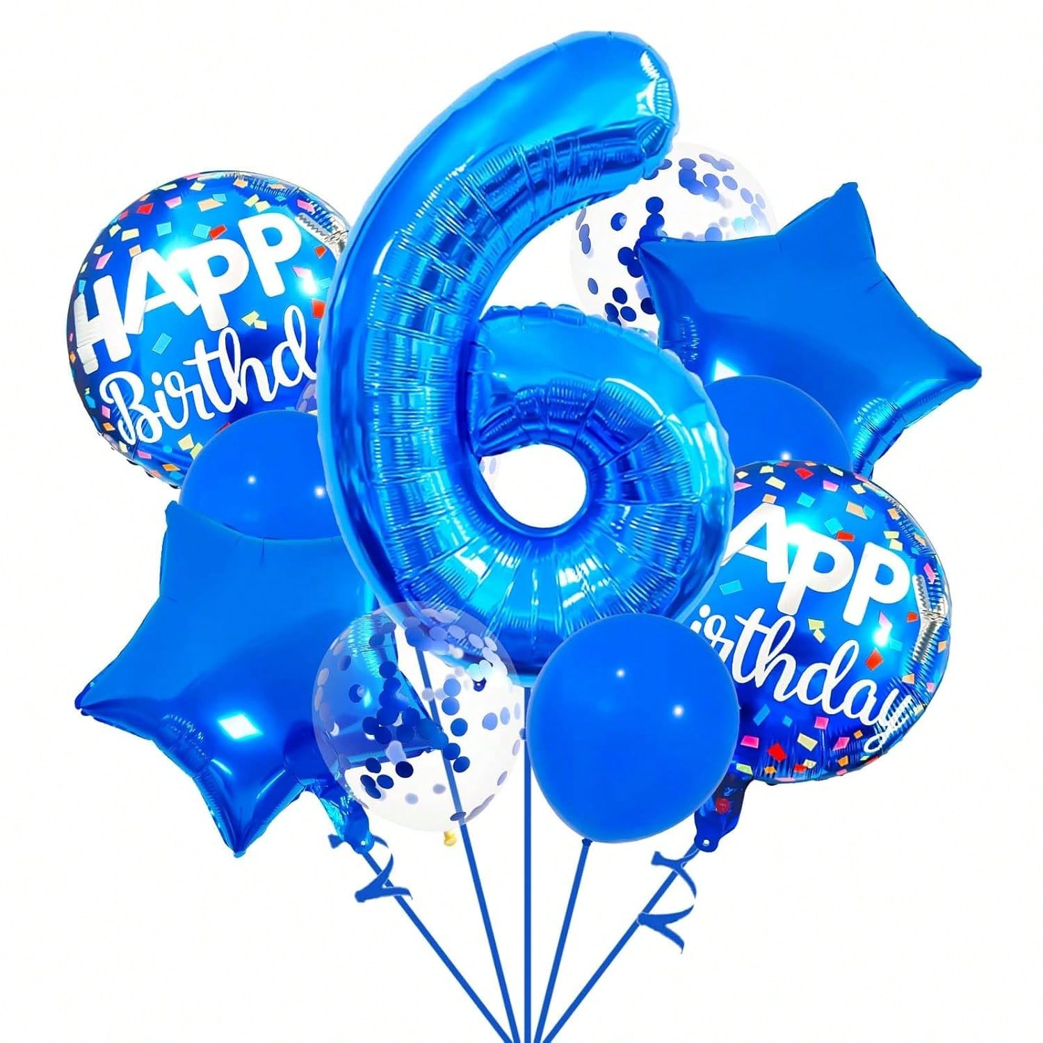 40 Inch Dark Blue Number 6 Balloon with Confetti for Birthday or Party Decor