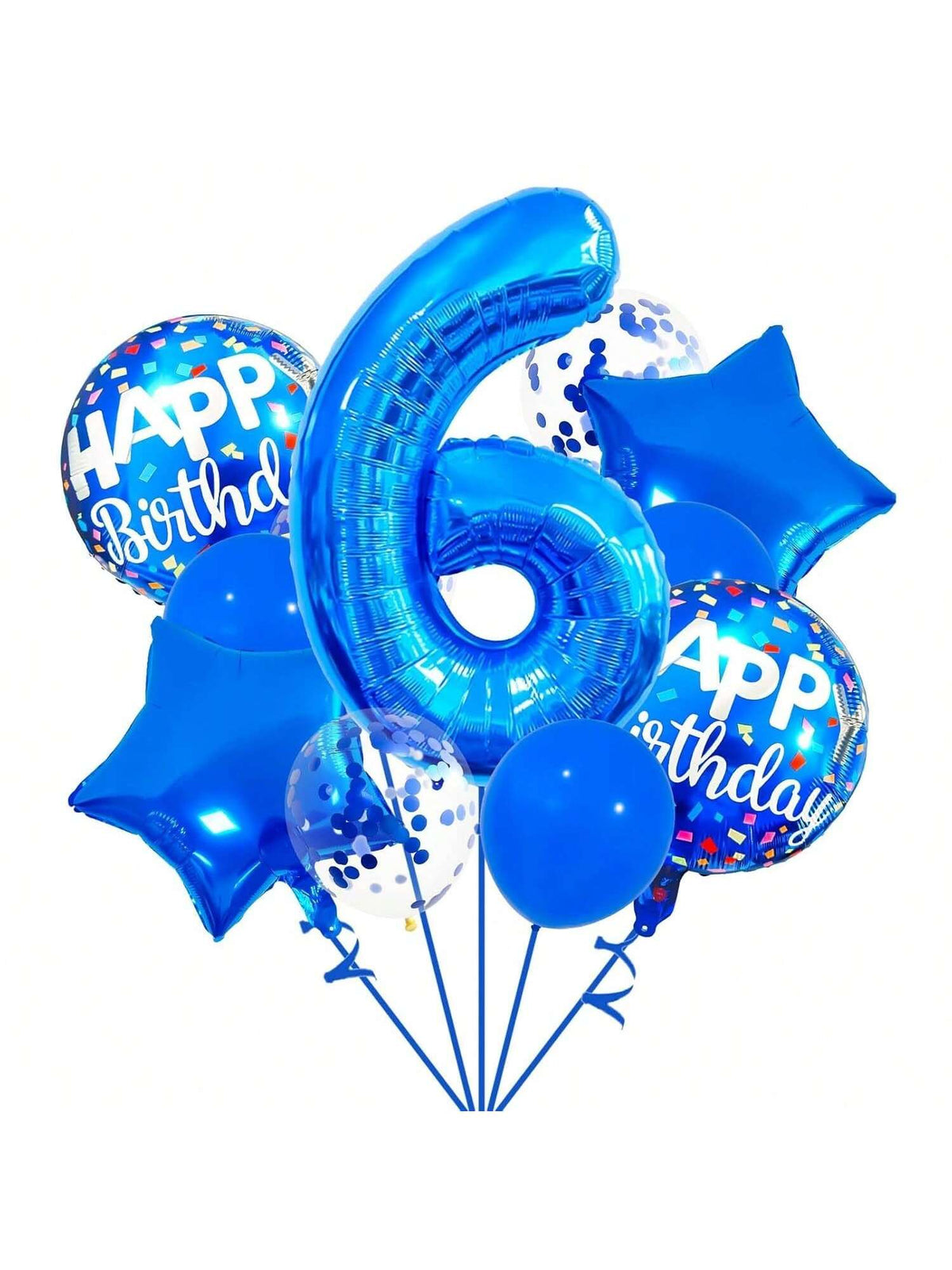 40 Inch Dark Blue Number 6 Balloon with Confetti for Birthday or Party Decor