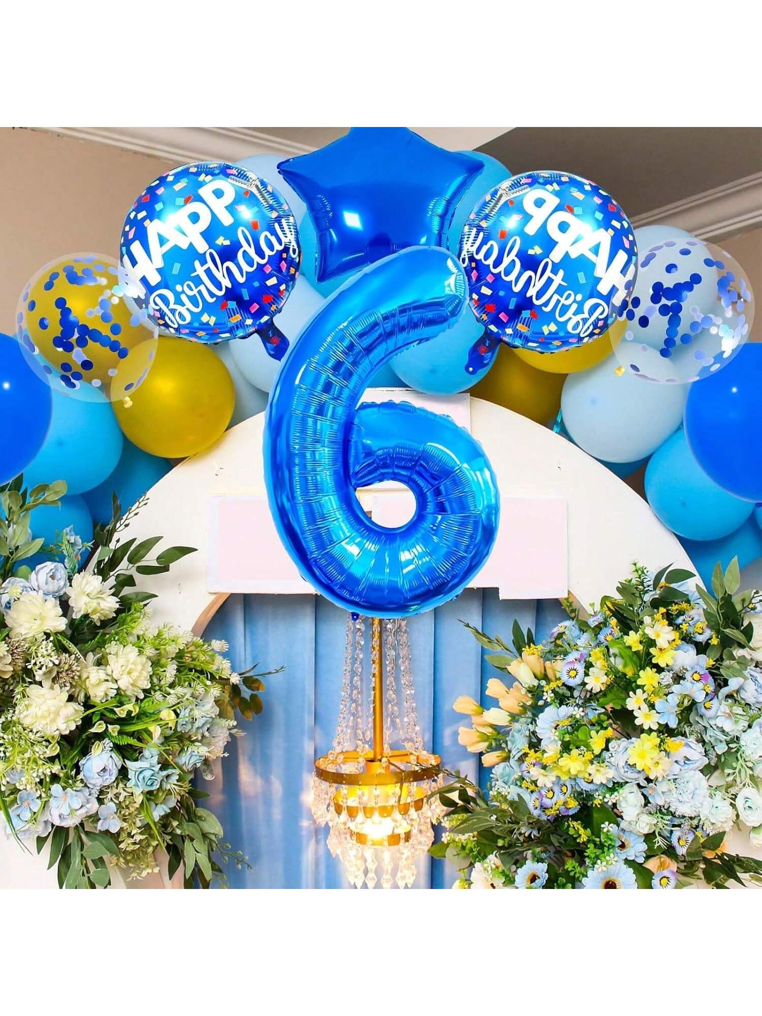 40 Inch Dark Blue Number 6 Balloon with Confetti for Birthday or Party Decor