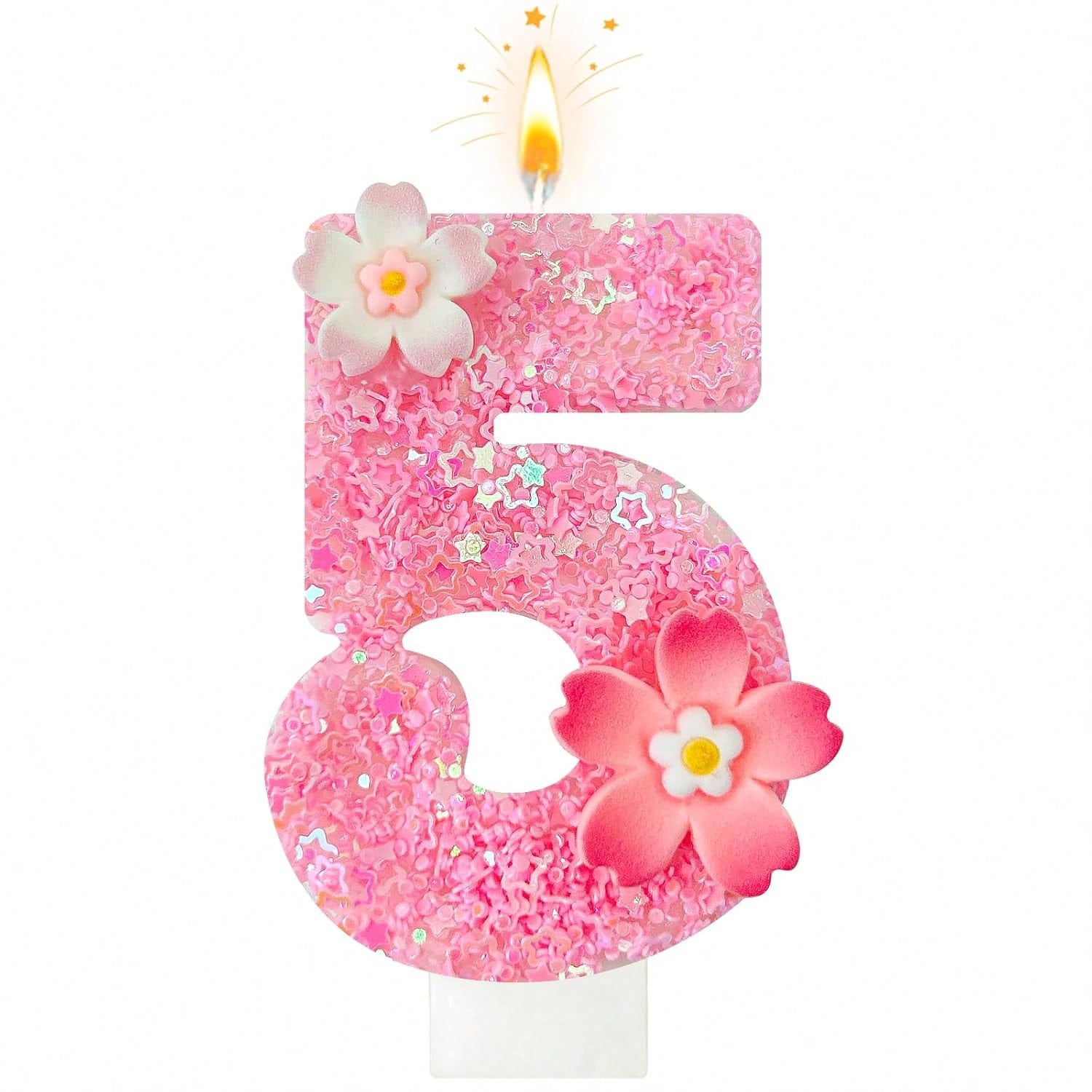 Pink Flower Number 5 Birthday Candle for Cake Party Wedding and Anniversary Decor