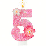 Pink Flower Number 5 Birthday Candle for Cake Party Wedding and Anniversary Decor