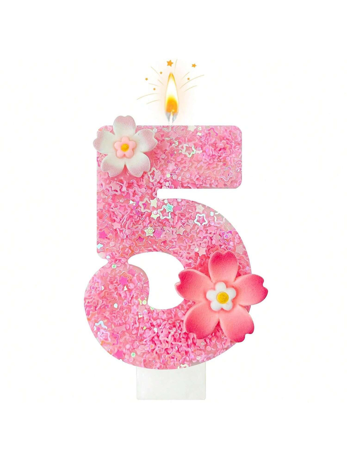 Pink Flower Number 5 Birthday Candle for Cake Party Wedding and Anniversary Decor