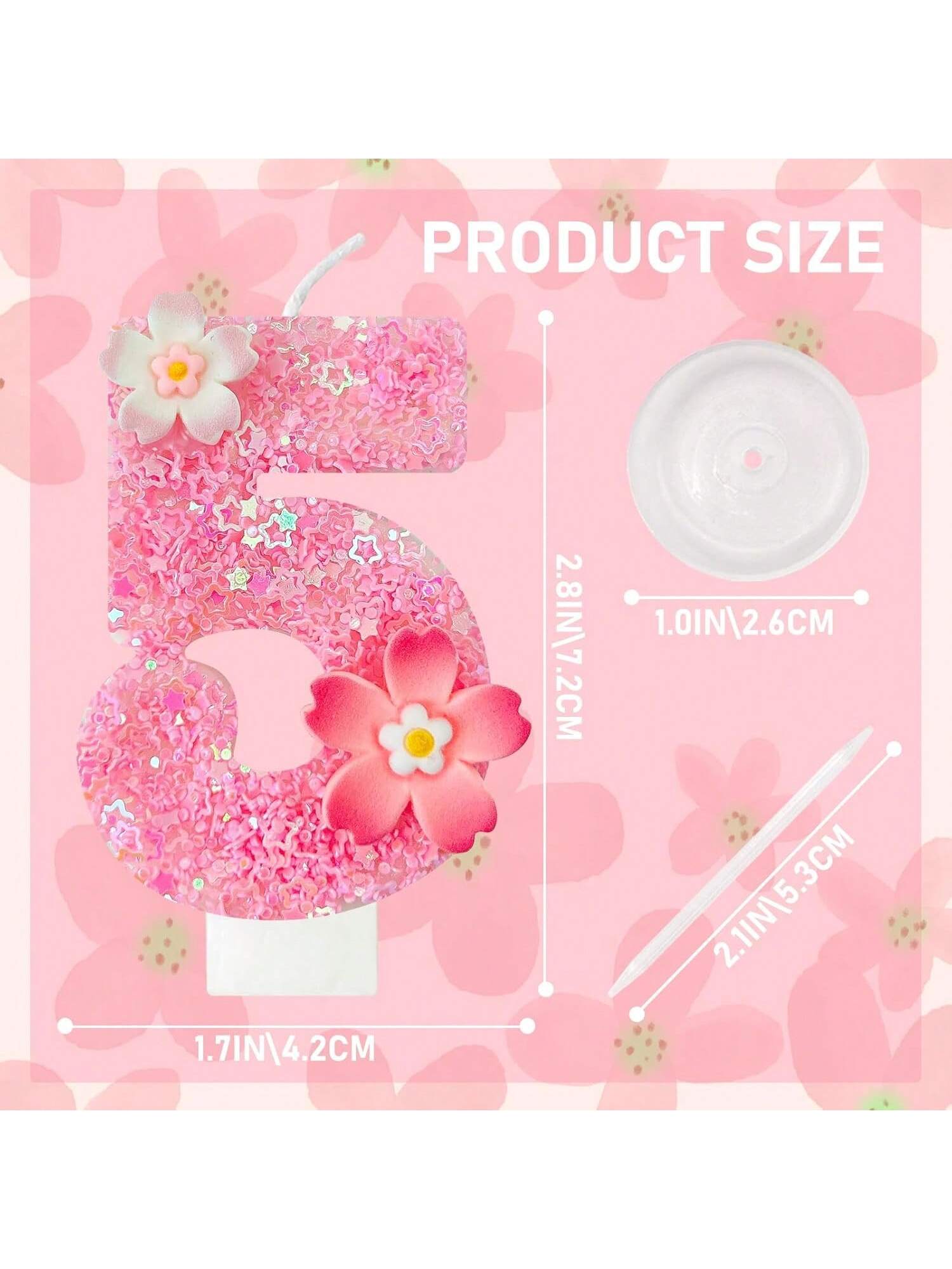 Pink Flower Number 5 Birthday Candle for Cake Party Wedding and Anniversary Decor