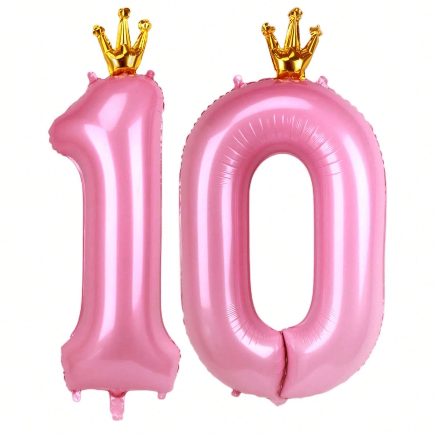 40-Inch Pink Number 10 Foil Balloon with Crown for Girls 10th Birthday or Party