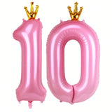 40-Inch Pink Number 10 Foil Balloon with Crown for Girls 10th Birthday or Party
