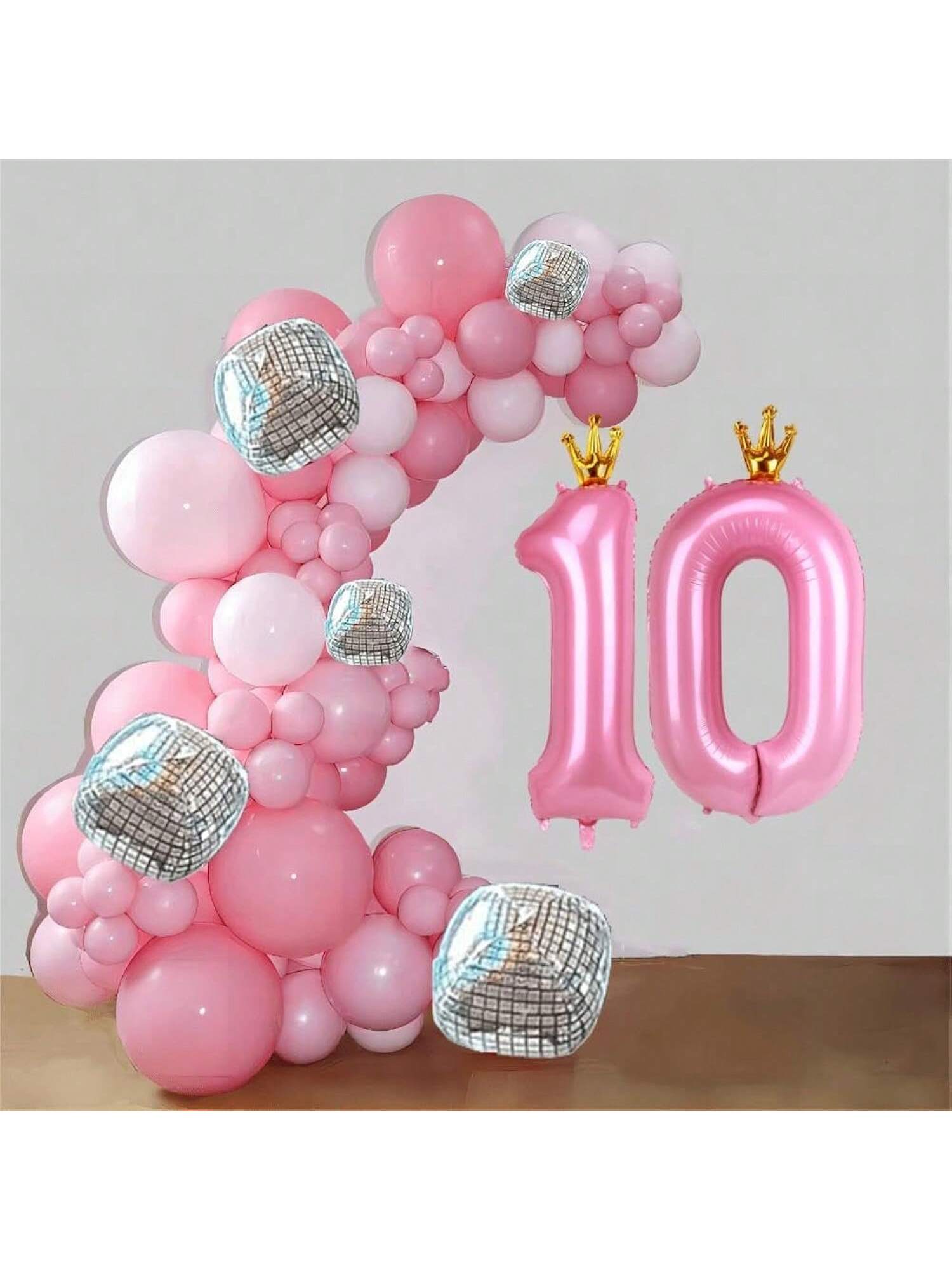 40-Inch Pink Number 10 Foil Balloon with Crown for Girls 10th Birthday or Party