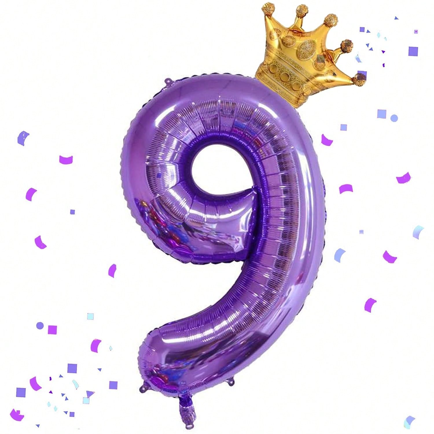 40-Inch Purple Number 9 Balloon with Mini Crown for 9th Birthday Party