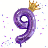 40-Inch Purple Number 9 Balloon with Mini Crown for 9th Birthday Party