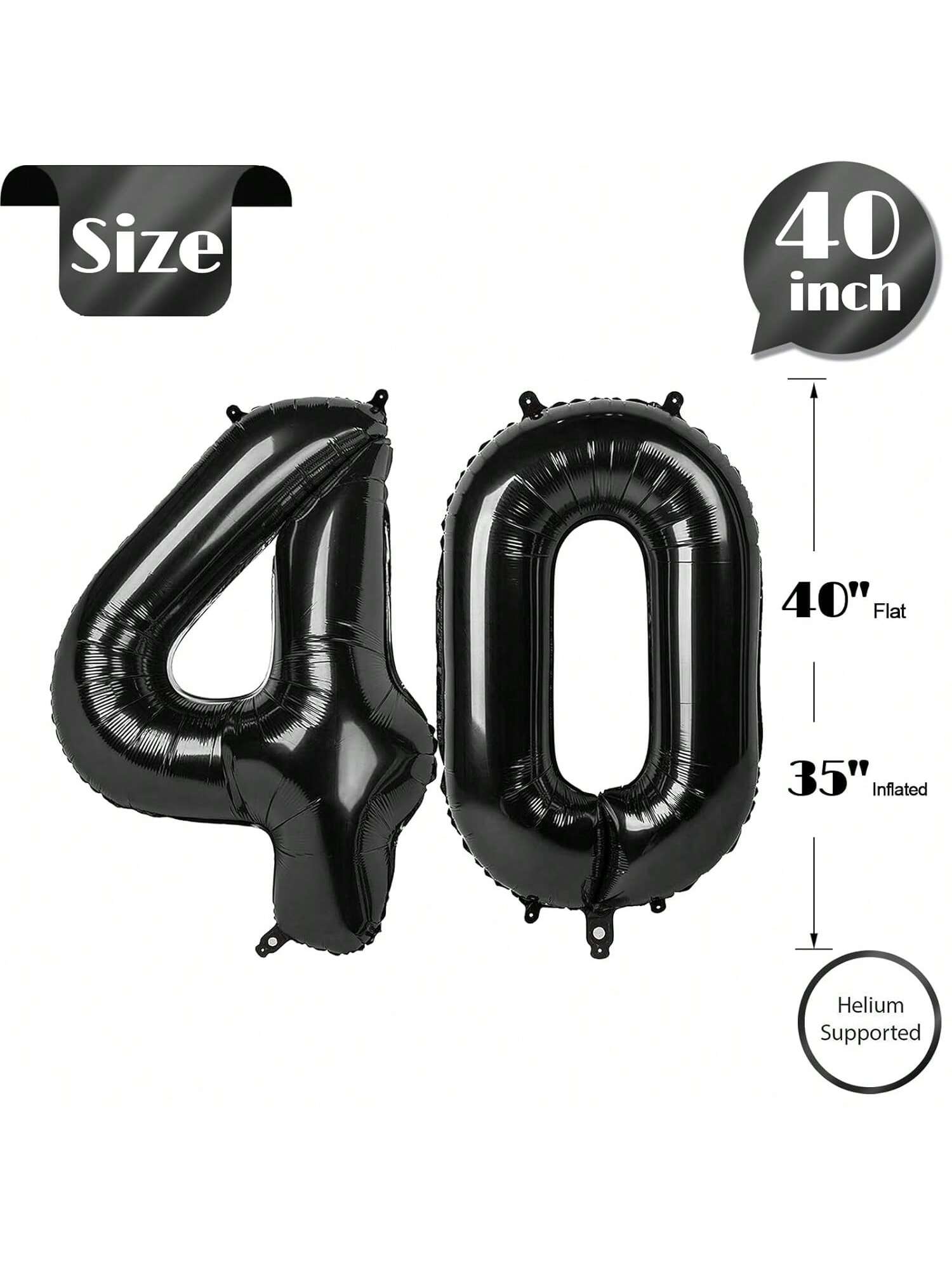 40 Inch Black Number 40 Balloon for 40th Birthday or Anniversary Party