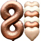 40-Inch Brown Number 8 Foil Balloon with Hearts for 8th Birthday Party