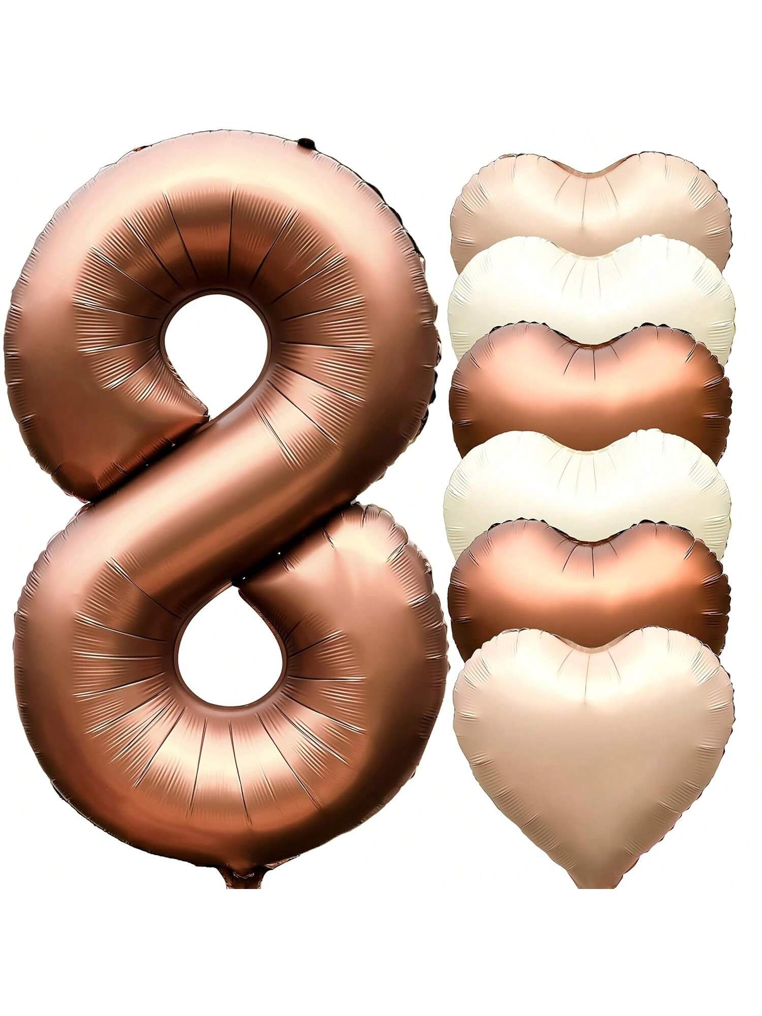 40-Inch Brown Number 8 Foil Balloon with Hearts for 8th Birthday Party