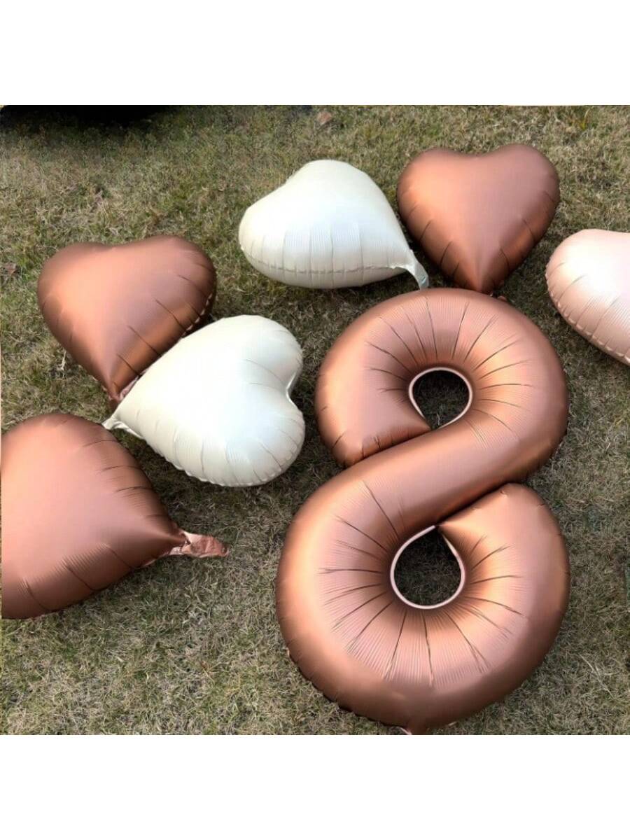 40-Inch Brown Number 8 Foil Balloon with Hearts for 8th Birthday Party