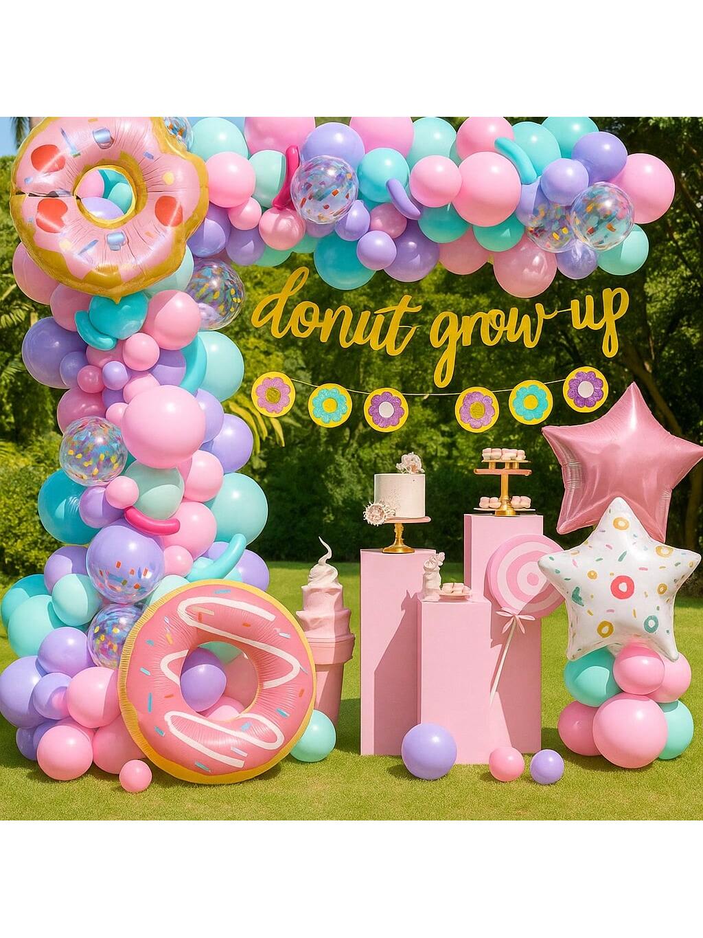114pcs Donut Party Decor Set with Balloon Garland for Birthday & Baby Shower