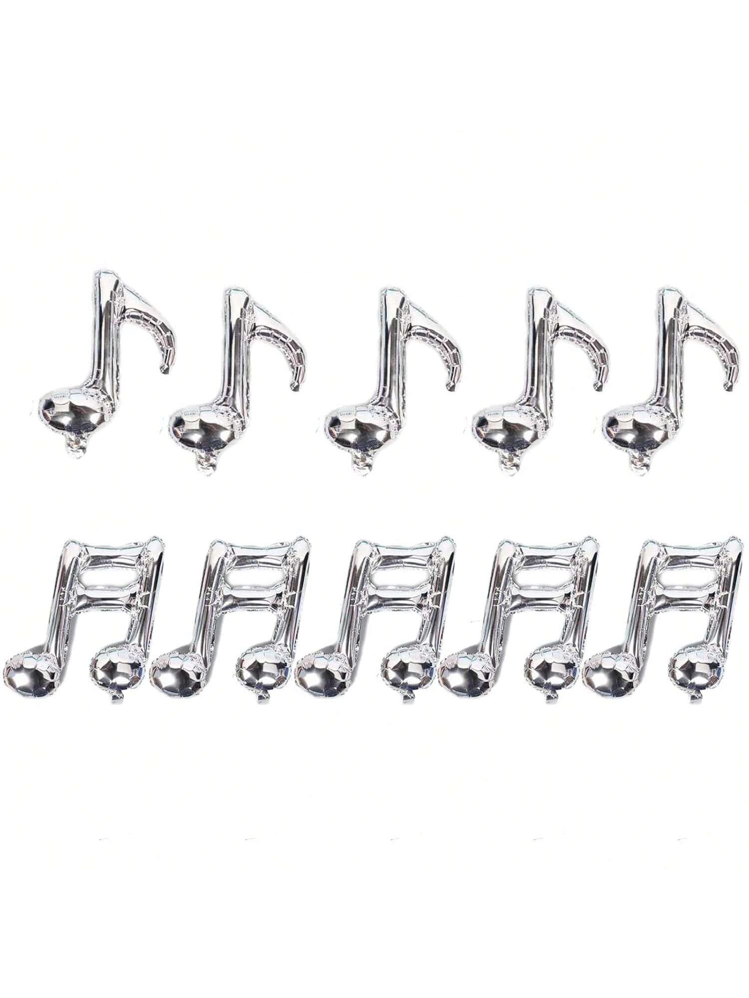 10 Pc Silver Musical Note Foil Balloons for Birthday and Music Themed Party