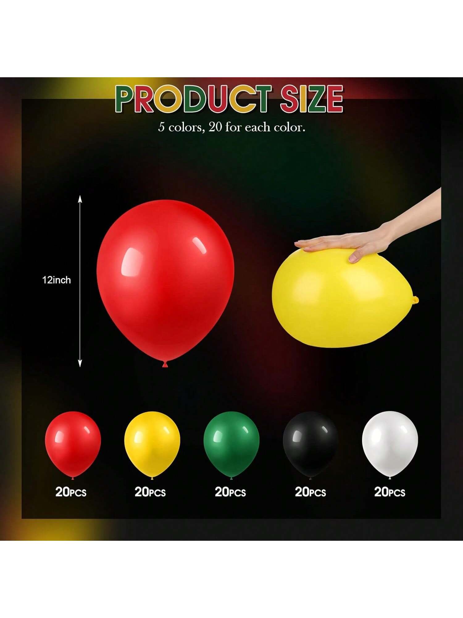 100PCS Juneteenth Latex Balloons Yellow Black White for Freedom Day Party