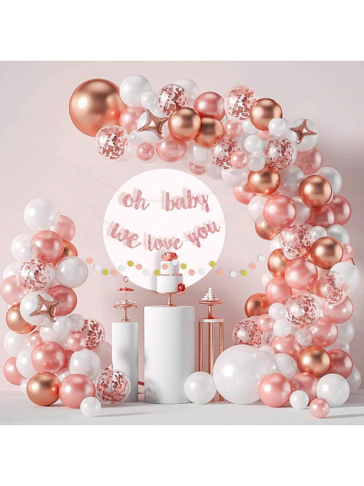 105PCS Rose Gold Birthday Party Kit with Foil Banner and Balloon Garland