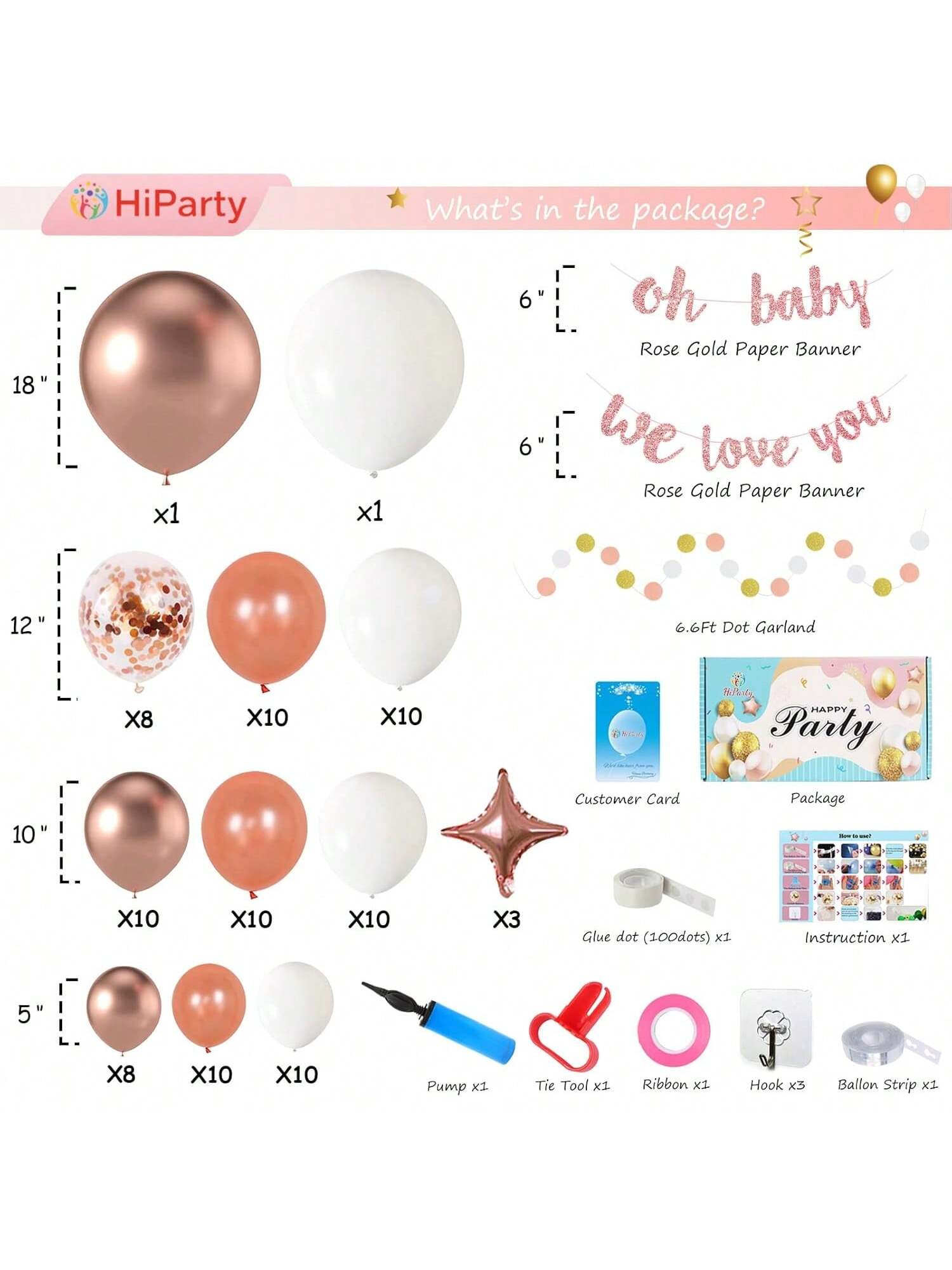 105PCS Rose Gold Birthday Party Kit with Foil Banner and Balloon Garland