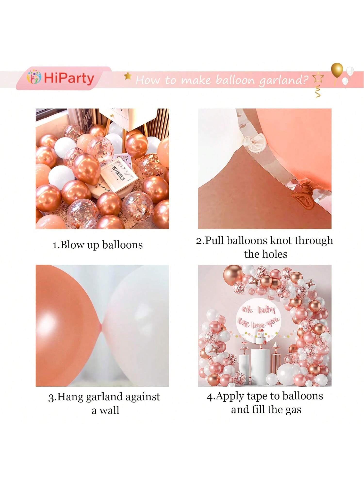 105PCS Rose Gold Birthday Party Kit with Foil Banner and Balloon Garland