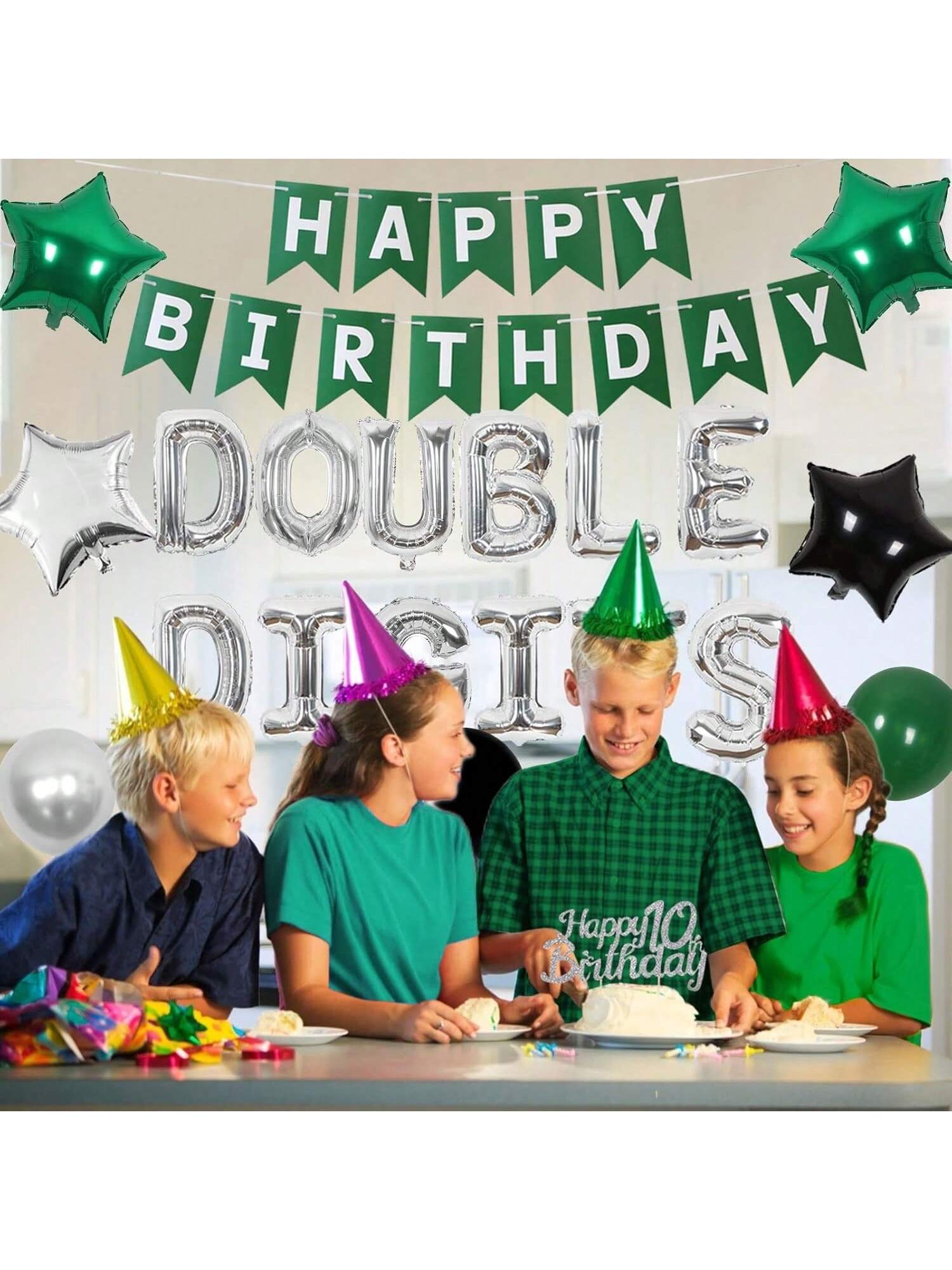 10th Birthday Decorations Green Double Digit Banner Cake Topper