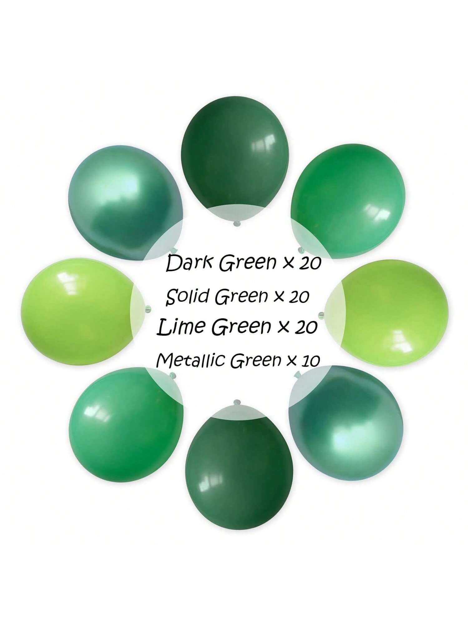 70-Pack 12-Inch Green Latex Balloons Dark Emerald Lime Chrome for Jungle Party