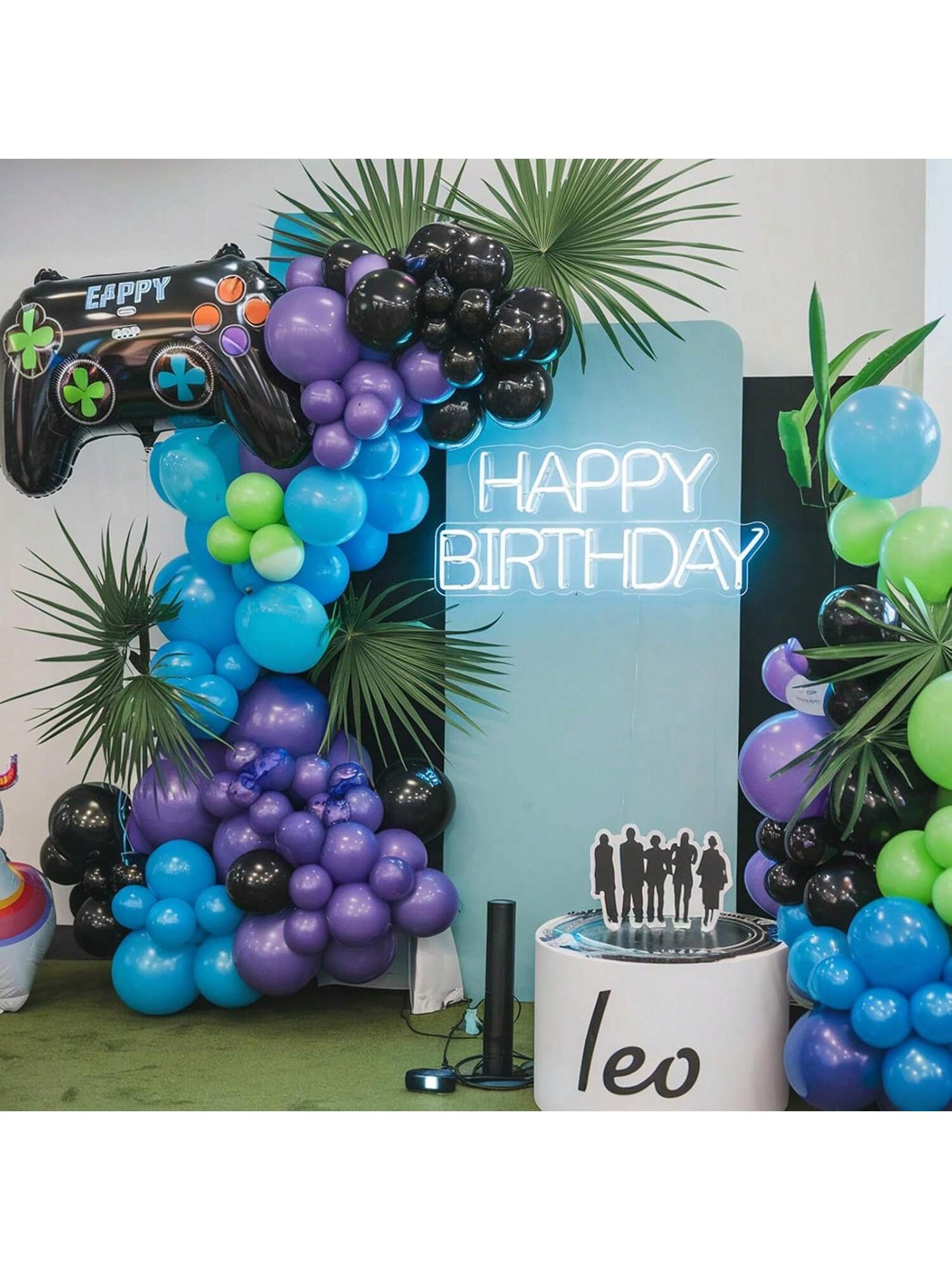 120pcs Video Game Balloon Arch Kit Blue Purple Green Black with Foil Balloons